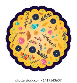 lace with flowers and leafs pattern vector illustration