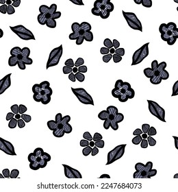 Lace flowers pattern on white background. Ready to color and repeat. Vector and all over design