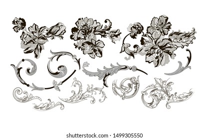 lace flowers set decoration element