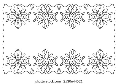 Lace frame, border with an ornate pattern, made in one continuous line in minimalism. Editable vector outline