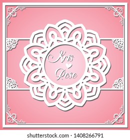 Lace frame with cutout paper decoration, vector greeting card or wedding invitation template with vintage decorative.