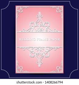 Lace frame with cutout paper decoration, vector greeting card or wedding invitation template with vintage decorative.