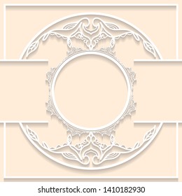 Lace frame with cutout paper decoration, vector greeting card or wedding invitation template with vintage decorative.