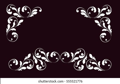 Lace frame. Decorative border for decoration of leaves, flowers and swirls. Ornamental background.