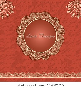 Lace frame and design elements on seamless retro background