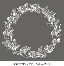 lace  frame, flower magnolia, bouquet, vector illustration