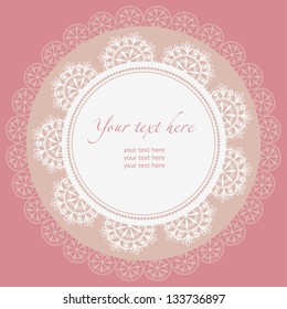 Lace frame. Ornamental round lace pattern, circle background.