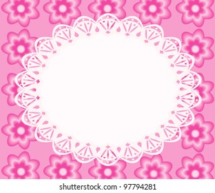 Lace frame with pink flowers, EPS.8 illustration.
