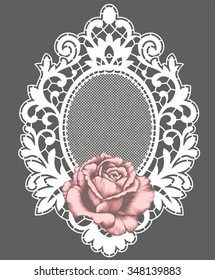 Lace frame. Pink rose. Rose on a separate layer.