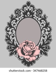 Lace. Frame. Rose. Gothic. Rose On A Separate Layer.