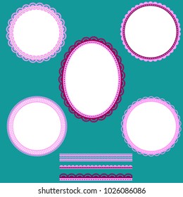 Lace Frame Set, Vintage Frames and ribbons for Scrapbooking