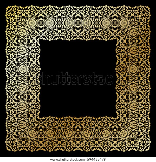 Lace frame, vector illustration. Gold\
ornamental background, vector vignette. Abstract vintage\
background. Greeting card\
template.