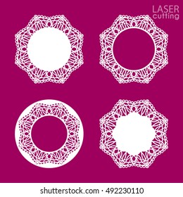 Lace frames collection. Abstract frames with flowers, vector ornament, vintage frame. May be used for laser cutting. Photo frames for paper cutting. Round paper doily to decorate the cake.