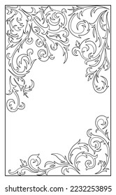 Lace frosty pattern on the window, beautiful winter picture, black and white outline vector. Suitable for cards, invitations, coloring pages for adults and children, and any other your design.
