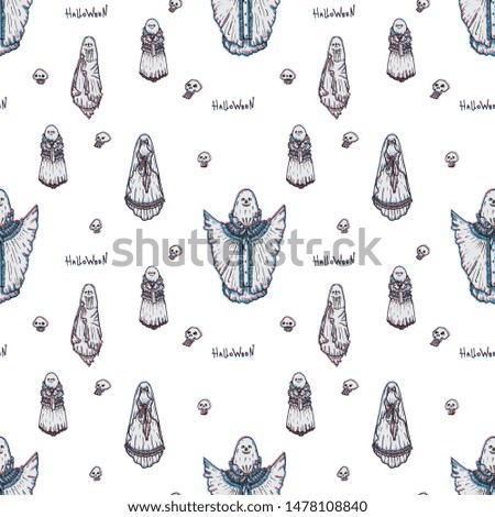 Lace ghosts for Halloween party background .