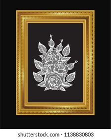 Lace gold frame vector.Rose lace on gold frame.