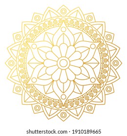 Lace golden mandala with floral pattern, isolated on white background. Vector image.