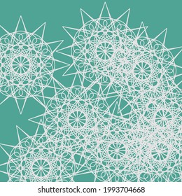 Lace Green Grey Ice Folk Calm Chaotic Azure Background. Textile Messy Turquoise Mandala Stars Complicated Ornamental White Wallpaper. Luxury Silver Print Pastel Light Mystery Vintage Dark Pattern.