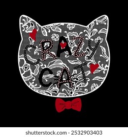 lace head crazy cat, Graphic design print t-shirts fashion, illustration, vector, posters, cards, stickers, mug