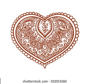 Lace heart - decorative ethnic henna tattoo design. Mehendi vector in ethnic style for Valentine day 