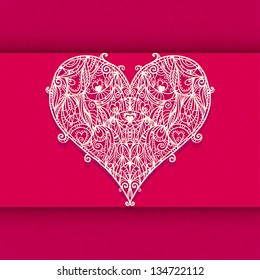Lace heart  on a red background with space for text - vector
