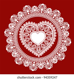  Lace Heart  On Red Background. Vector