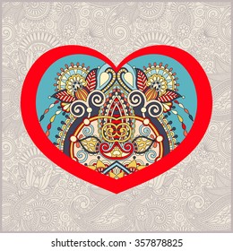 lace heart shape with ethnic floral paisley design for Valentine day, wedding invitation, love design, vector illustration