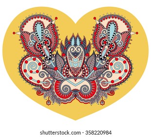 lace heart shape with ethnic floral paisley design for Valentine day, wedding invitation, love design, vector illustration