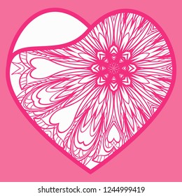 Lace Heart For Valentines Day Ornamental Design. For Plotter Cutting Or Printing, Wood, Metal. Vector Illustration.