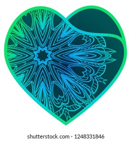 Lace Heart For Valentines Day Ornamental Design. For Printing, Wood, Metal. Vector Illustration.