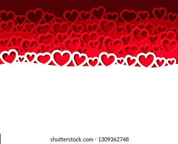 Lace of hearts in the style of paper cut. Symbols of love vector for happy women, mother, valentine's day, birthday greeting card design. Festive background
