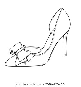 Lace Up High Heels Stilletos Heels for Women Pointed Toe Heels line art, Technical sketch hand drawing outline vector doodle illustration,side and rear view isolated on white 