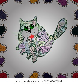 Lace. Illustration in green, white and neutral colors. Vector illustration. Ornate. Zen art. Seamless pattern cat sitting zentangle stylized, vector, illustration, pattern, freehand pencil, hand drawn