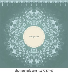 Lace Invitation card with abstract floral background. Greeting card in grunge or retro style. Elegance pattern with flowers, floral vintage illustration.