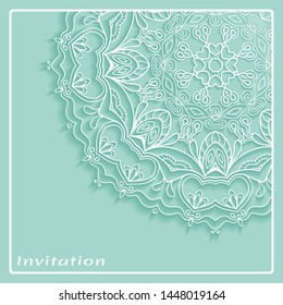Lace Invitation Card template with mandala element. Doodle line pattern. Decorative openwork filigree art background for Wedding, Valentine's day greeting card, Birthday Invitation