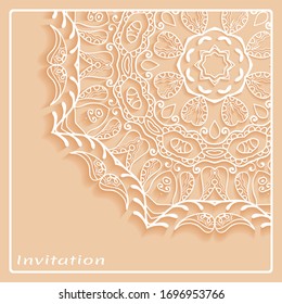 Lace Invitation Card template with mandala element. Doodle line pattern. Decorative openwork filigree art background for Wedding, Valentine's day greeting card, Birthday Invitation