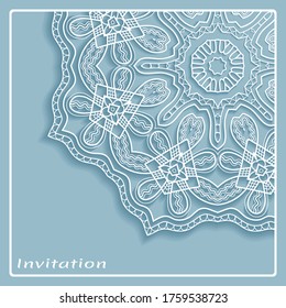 Lace Invitation Card template with mandala element. Doodle line pattern. Decorative openwork filigree art background for Wedding, Valentine's day greeting card, Birthday Invitation