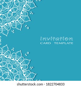 Lace Invitation Card template with mandala element. Doodle line pattern. Decorative openwork filigree art background for Wedding, Valentine's day greeting card, Birthday Invitation