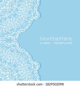 Lace Invitation Card template with mandala element. Doodle line pattern. Decorative openwork filigree art background for Wedding, Valentine's day greeting card, Birthday Invitation