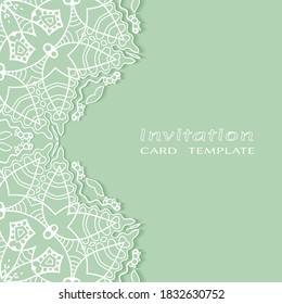 Lace Invitation Card template with mandala element. Doodle line pattern. Decorative openwork filigree art background for Wedding, Valentine's day greeting card, Birthday Invitation