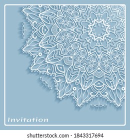 Lace Invitation Card template with mandala element. Doodle line pattern. Decorative openwork filigree art background for Wedding, Valentine's day greeting card, Birthday Invitation