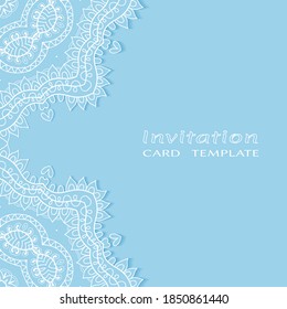 Lace Invitation Card template with mandala element. Doodle line pattern. Decorative openwork filigree art background for Wedding, Valentine's day greeting card, Birthday Invitation