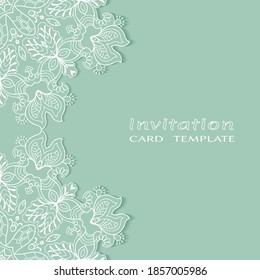 Lace Invitation Card template with mandala element. Doodle line pattern. Decorative openwork filigree art background for Wedding, Valentine's day greeting card, Birthday Invitation