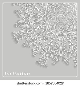 Lace Invitation Card template with mandala element. Doodle line pattern. Decorative openwork filigree art background for Wedding, Valentine's day greeting card, Birthday Invitation