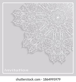 Lace Invitation Card template with mandala element. Doodle line pattern. Decorative openwork filigree art background for Wedding, Valentine's day greeting card, Birthday Invitation
