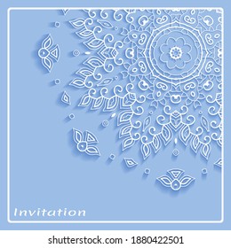 Lace Invitation Card template with mandala element. Doodle line pattern. Decorative openwork filigree art background for Wedding, Valentine's day greeting card, Birthday Invitation