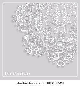 Lace Invitation Card template with mandala element. Doodle line pattern. Decorative openwork filigree art background for Wedding, Valentine's day greeting card, Birthday Invitation
