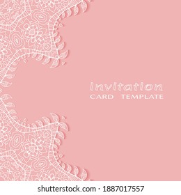 Lace Invitation Card template with mandala element. Doodle line pattern. Decorative openwork filigree art background for Wedding, Valentine's day greeting card, Birthday Invitation