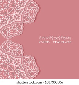 Lace Invitation Card template with mandala element. Doodle line pattern. Decorative openwork filigree art background for Wedding, Valentine's day greeting card, Birthday Invitation