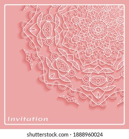 Lace Invitation Card template with mandala element. Doodle line pattern. Decorative openwork filigree art background for Wedding, Valentine's day greeting card, Birthday Invitation